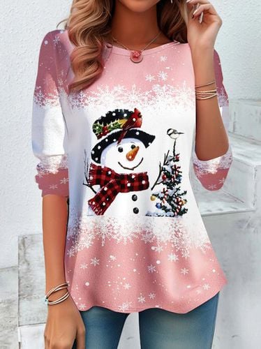 Christmas Snowman Design Round Neck T-Shirt - Just Fashion Now - Modalova