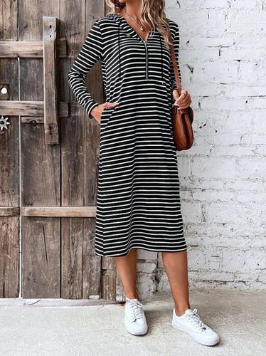 Women's Striped Zipper Hoodie Dress - Just Fashion Now - Modalova