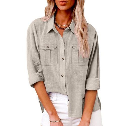 Women's Long Sleeve Blouse Spring/Fall Gray Plain Buckle Shirt Collar Daily Going Out Casual Top - Just Fashion Now - Modalova