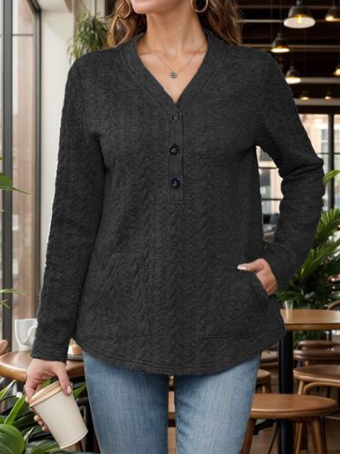 Plain Casual V Neck Sweatshirt - Just Fashion Now - Modalova