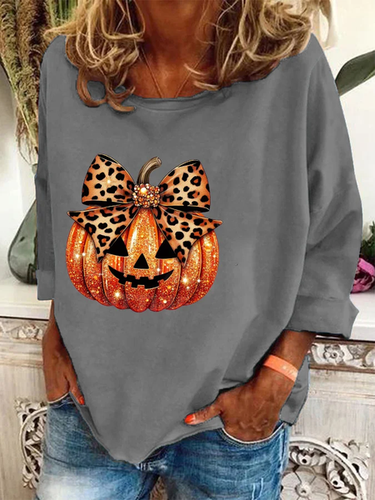 Women's Leopard Coquette Bow Pumpkin Print Casual Sweatshirt - Just Fashion Now - Modalova