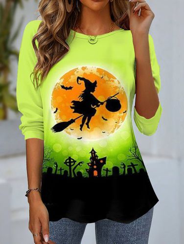 Women's Long Sleeve T-shirt Spring/Fall Green Halloween Jersey Crew Neck Daily Going Out Casual Top - Just Fashion Now - Modalova