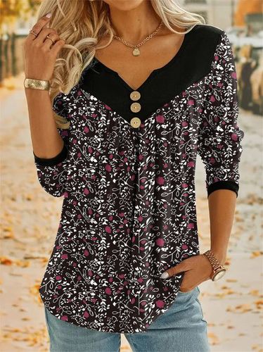 Notched Casual Floral Blouse - Just Fashion Now - Modalova