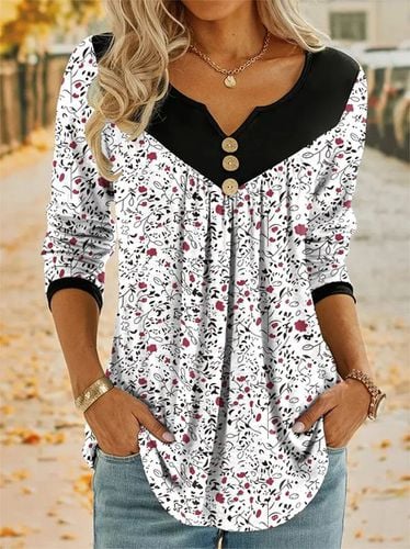 Notched Casual Floral Blouse - Just Fashion Now - Modalova