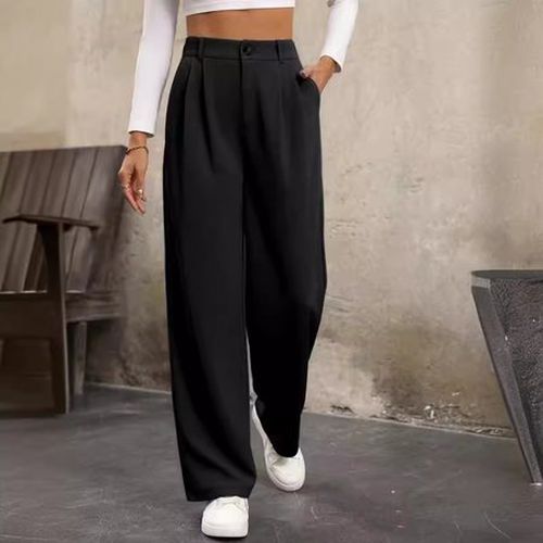 Women's H-Line Straight Pants Daily Going Out Pants Black Casual Buckle Plain Spring/Fall Pants - Just Fashion Now - Modalova