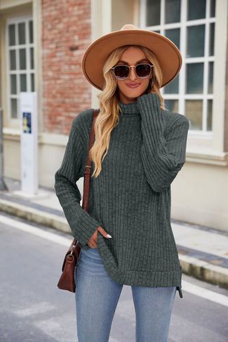 Women's Long Sleeve Blouse Spring/Fall Deep Gray Plain Turtleneck Daily Going Out Casual Top - Just Fashion Now - Modalova