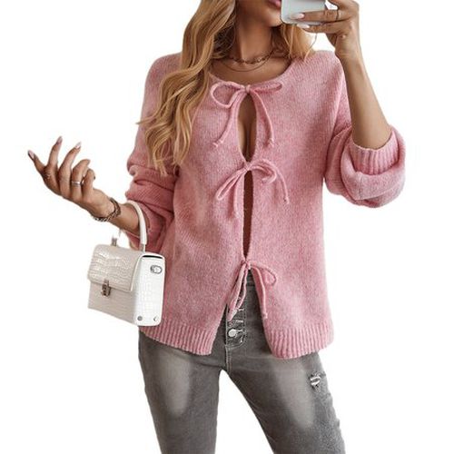 Crew Neck Bow Casual Sweater - Just Fashion Now - Modalova