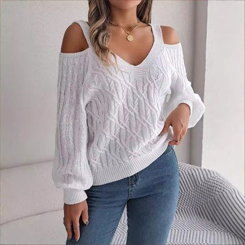 Casual Cold Shoulder Sweater - Just Fashion Now - Modalova