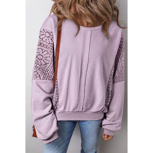 Crew Neck Casual Lace Loose Sweatshirt - Just Fashion Now - Modalova