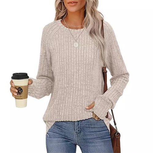 Women's Long Sleeve Blouse Spring/Fall Deep Gray Plain Crew Neck Daily Going Out Casual Top - Just Fashion Now - Modalova