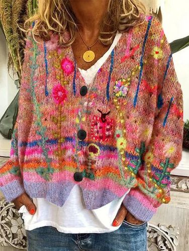 Yarn/Wool Yarn Floral Casual Cardigan - Just Fashion Now - Modalova