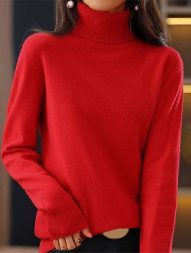 Yarn/Wool Yarn Turtleneck Casual Plain Sweater - Just Fashion Now - Modalova