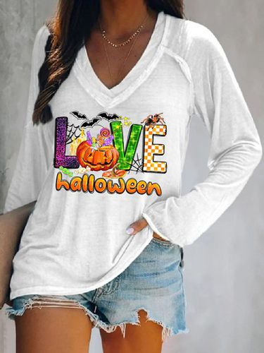 Casual V-neck Halloween T-Shirt - Just Fashion Now - Modalova