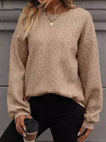 Crew Neck Casual Plain Loose Sweatshirt - Just Fashion Now - Modalova