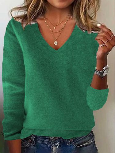 Yarn/Wool Yarn Plain Loose Casual Sweater - Just Fashion Now - Modalova