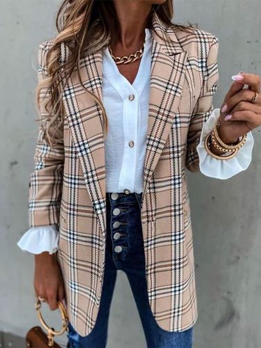 Lapel Collar Casual Loose Plaid Blazer - Just Fashion Now - Modalova