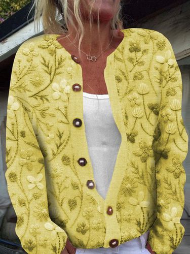 Floral Loose Buttoned Casual Cardigan - Just Fashion Now - Modalova