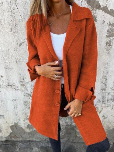 Women's Solid Color Lapel Cardigan with Pockets Single Breasted Mid-Length Jacket - Just Fashion Now - Modalova