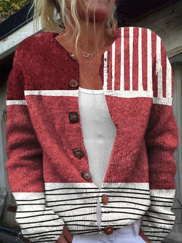 Buttoned Striped Others Casual Cardigan - Just Fashion Now - Modalova