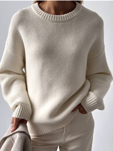 Casual Wool/Knitting Crew Neck Plain Sweater - Just Fashion Now - Modalova