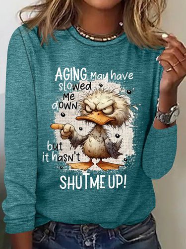 Aging May Have Slowed Me Down Silly Duck Angry Bird Sarcastic Quote Casual Long Sleeve Shirt - Just Fashion Now - Modalova