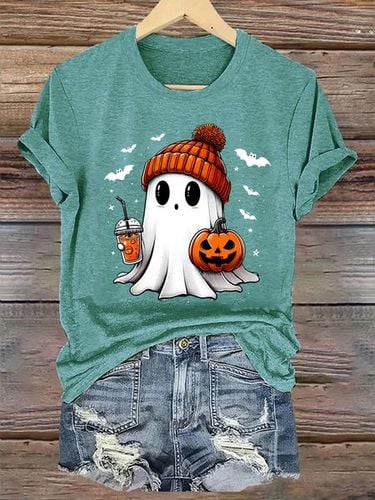 Women's Halloween Printed Casual Crew Neck Loose T-Shirt - Just Fashion Now - Modalova