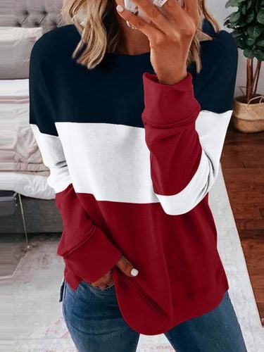 Crew Neck Color Block Casual Sweatshirt - Just Fashion Now - Modalova