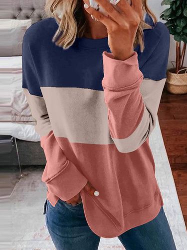 Crew Neck Color Block Casual Sweatshirt - Just Fashion Now - Modalova