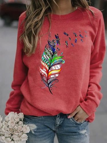 Loose Casual Crew Neck Dragonfly Sweatshirt - Just Fashion Now - Modalova