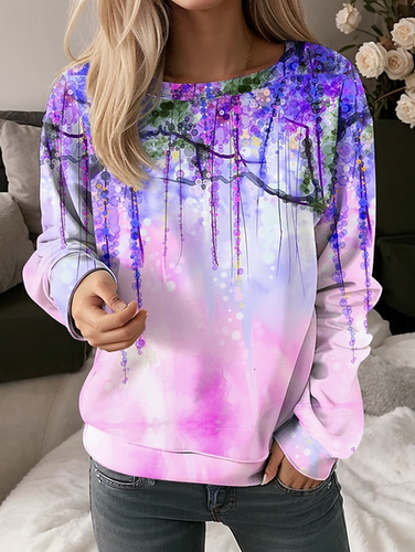 Floral Round Neck Casual Sweatshirt - Just Fashion Now - Modalova