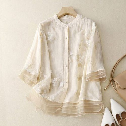 Embroidery Patterns Cotton Loose Casual Blouse - Just Fashion Now - Modalova