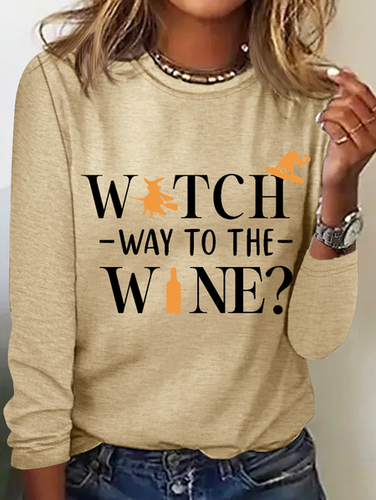 Halloween Witch Way To The Wine T-shirt - Just Fashion Now - Modalova