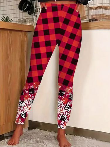 Christmas red checkered snowflake tight leggings - Just Fashion Now - Modalova