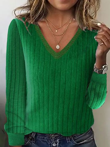 V Neck Casual Loose Yarn/Wool Yarn Sweater - Just Fashion Now - Modalova