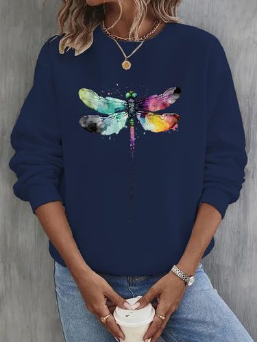 Crew Neck Casual Dragonfly Sweatshirt - Just Fashion Now - Modalova