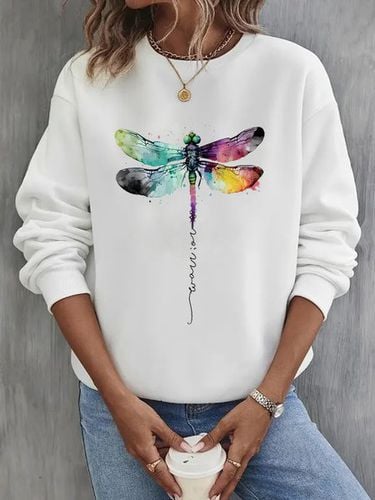 Crew Neck Casual Dragonfly Sweatshirt - Just Fashion Now - Modalova