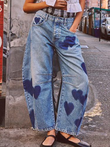 Casual Denim Heart/Cordate Jeans - Just Fashion Now - Modalova