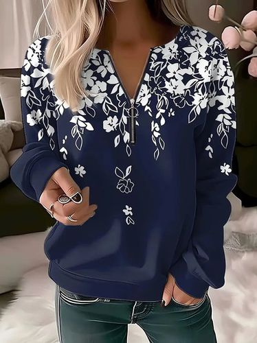 Zipper Floral Casual Sweatshirt - Just Fashion Now - Modalova