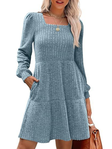 Women's Long Sleeve Spring/Fall Black Plain Crew Neck Daily Going Out Casual Mini A-Line Dress - Just Fashion Now - Modalova