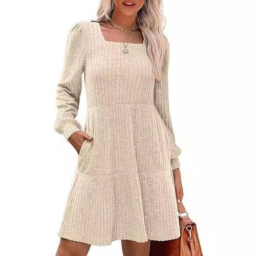 Women's Long Sleeve Spring/Fall Black Plain Crew Neck Daily Going Out Casual Mini A-Line Dress - Just Fashion Now - Modalova