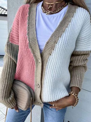 Loose Wrap Color Block Casual Cardigan - Just Fashion Now - Modalova