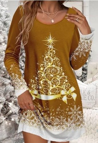 Crew Neck Regular Fit Casual Christmas Dress With No - Just Fashion Now - Modalova