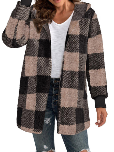 Loose Casual Hoodie Plaid Jacket - Just Fashion Now - Modalova