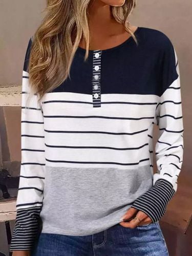 Casual Loose Crew Neck Striped Blouse - Just Fashion Now - Modalova