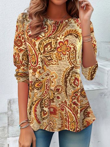 Ethnic Floral Design Round Neck T-Shirt - Just Fashion Now - Modalova