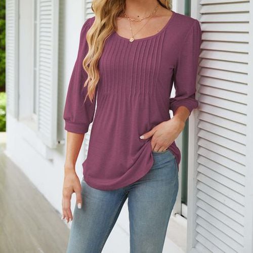 Women's Half Sleeve Blouse Summer Black Plain Crew Neck Daily Going Out Casual Top - Just Fashion Now - Modalova