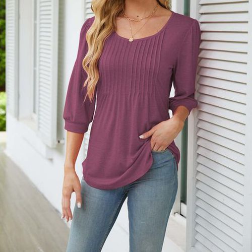 Women's Half Sleeve Blouse Summer Black Plain Crew Neck Daily Going Out Casual Top - Just Fashion Now - Modalova