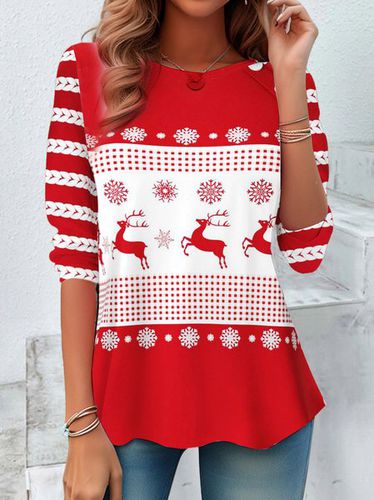 Christmas Elk Crew Neck Casual T-Shirt - Just Fashion Now - Modalova