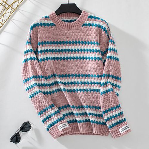 Striped Crew Neck Casual Yarn/Wool Yarn Sweater - Just Fashion Now - Modalova