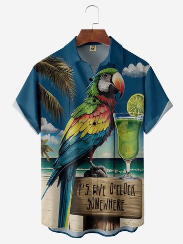 Parrot Cocktail Chest Pocket Short Sleeve Hawaiian Shirt - Modetalente - Modalova